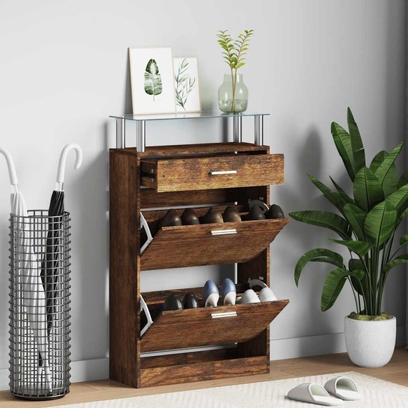vidaXL Schuhschrank Räuchereiche 63x24x104 cm Holzwerkstoff
