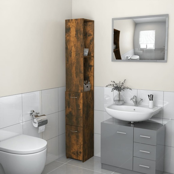 vidaXL Badezimmerschrank Räuchereiche 25x25x170 cm Holzwerkstoff