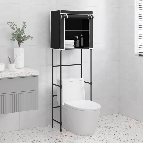 vidaXL Toilettenregal 2 Ablagen Schwarz 56x30x170 cm Eisen