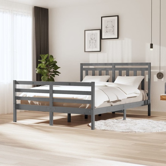 vidaXL Massivholzbett Grau 160x200 cm