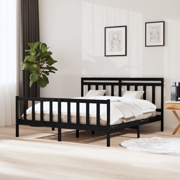 vidaXL Massivholzbett Schwarz 160x200 cm