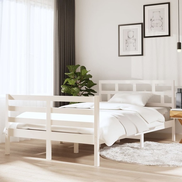 vidaXL Massivholzbett Weiß 135x190 cm 4FT6 Double