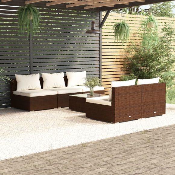 vidaXL 6-tlg. Garten-Lounge-Set mit Kissen Poly Rattan Braun