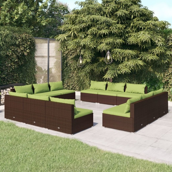 vidaXL 12-tlg. Garten-Lounge-Set mit Kissen Poly Rattan Braun
