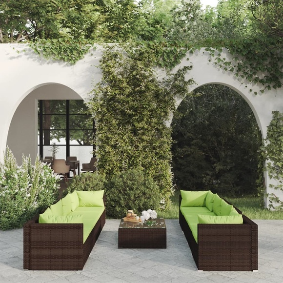 vidaXL 9-tlg. Garten-Lounge-Set mit Kissen Poly Rattan Braun