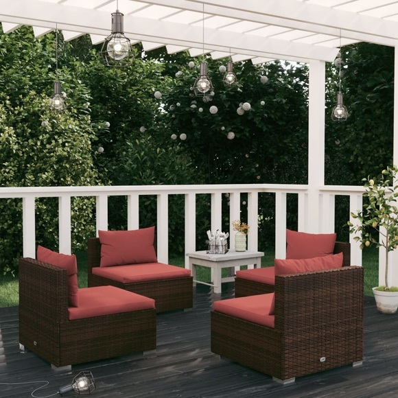 vidaXL 4-tlg. Garten-Lounge-Set mit Kissen Poly Rattan Braun