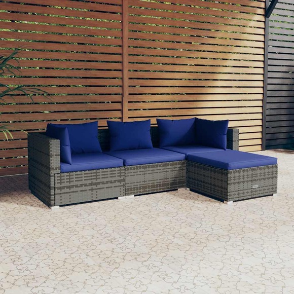 vidaXL 4-tlg. Garten-Lounge-Set mit Kissen Poly Rattan Grau