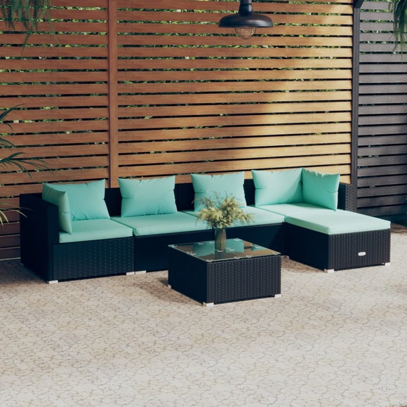 vidaXL 6-tlg. Garten-Lounge-Set mit Kissen Poly Rattan Schwarz