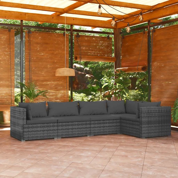 vidaXL 5-tlg. Garten-Lounge-Set mit Kissen Poly Rattan Grau