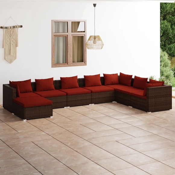 vidaXL 8-tlg. Garten-Lounge-Set mit Kissen Poly Rattan Braun