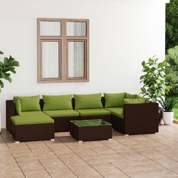 vidaXL 7-tlg. Garten-Lounge-Set mit Kissen Poly Rattan Braun