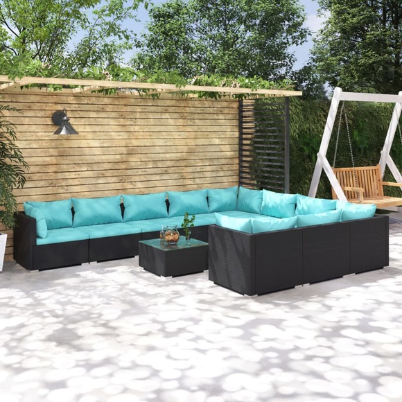 vidaXL 11-tlg. Garten-Lounge-Set mit Kissen Poly Rattan Schwarz