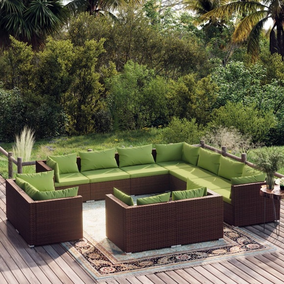 vidaXL 11-tlg. Garten-Lounge-Set mit Kissen Braun Poly Rattan