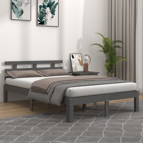 vidaXL Massivholzbett Grau 160x200 cm