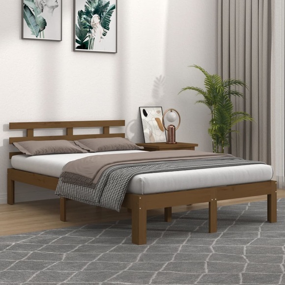 vidaXL Massivholzbett Honigbraun 200x200 cm