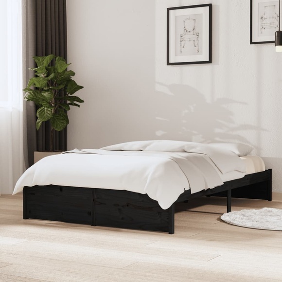 vidaXL Massivholzbett Schwarz 120x190 cm 4FT Small Double