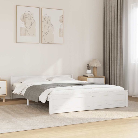 vidaXL Massivholzbett Weiß 135x190 cm 4FT6 Double