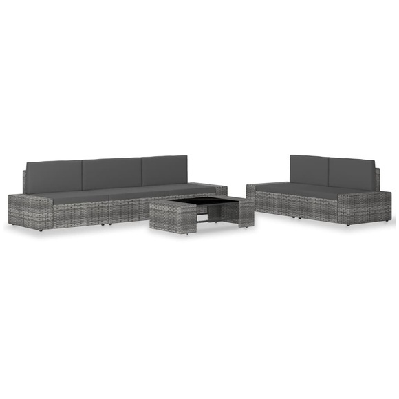 6-tlg. Garten-Lounge-Set Poly Rattan Grau