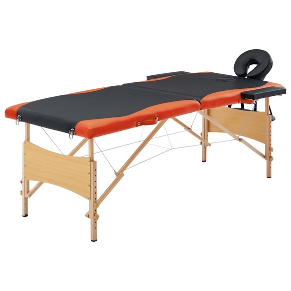 Massagetisch Klappbar 2 Zonen Holz Schwarz und Orange