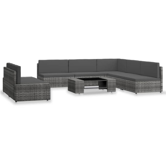 7-tlg. Garten-Lounge-Set Poly Rattan Grau