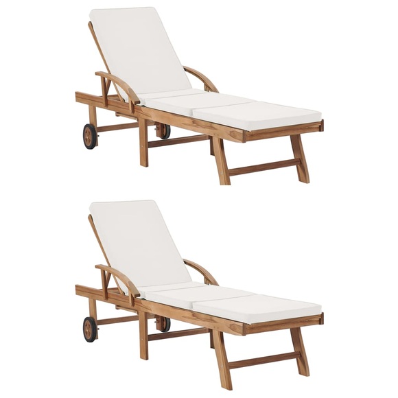 vidaXL Sonnenliegen mit Auflagen 2 Stk. Massivholz Teak Cremeweiß