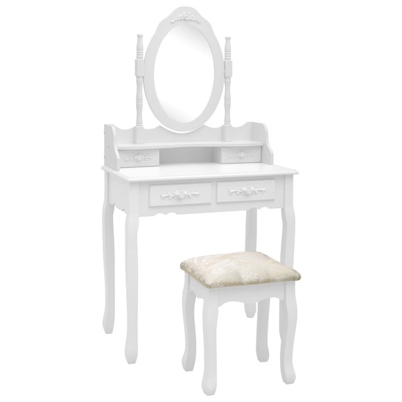 vidaXL Schminktisch-Set mit Hocker Weiß 75x69x140cm Paulownia-Holz