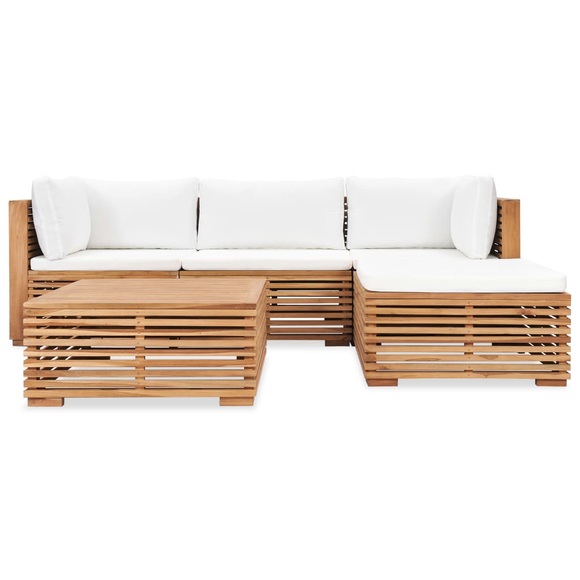 5-tlg. Garten-Lounge-Set mit Auflagen Massivholz Teak