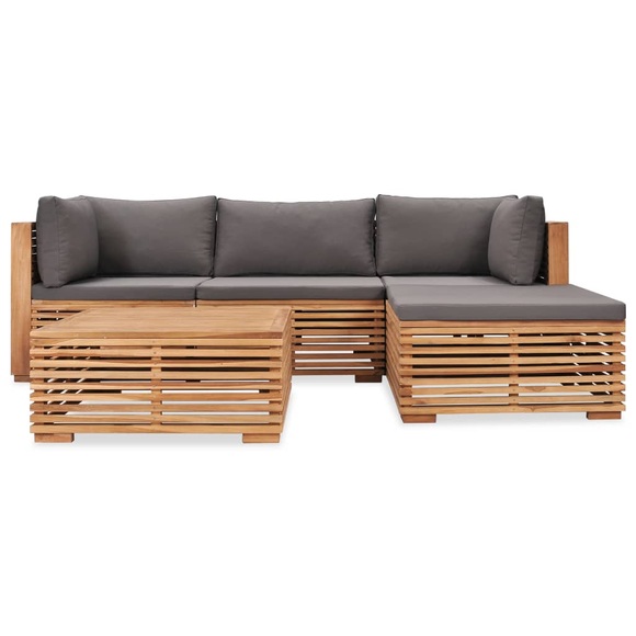 5-tlg. Garten-Lounge-Set mit Auflagen Massivholz Teak