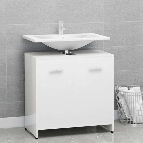 vidaXL Badezimmerschrank Hochglanz-Weiß 60x33x58 cm Spanplatte