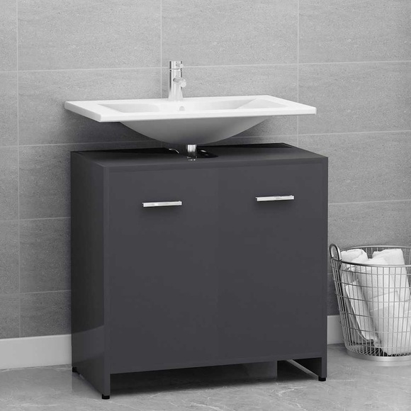 vidaXL Badezimmerschrank Hochglanz-Grau 60x33x58 cm Spanplatte