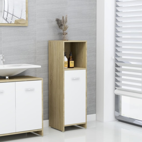 vidaXL Badezimmerschrank Weiß und Sonoma-Eiche 30x30x95 cm Spanplatte