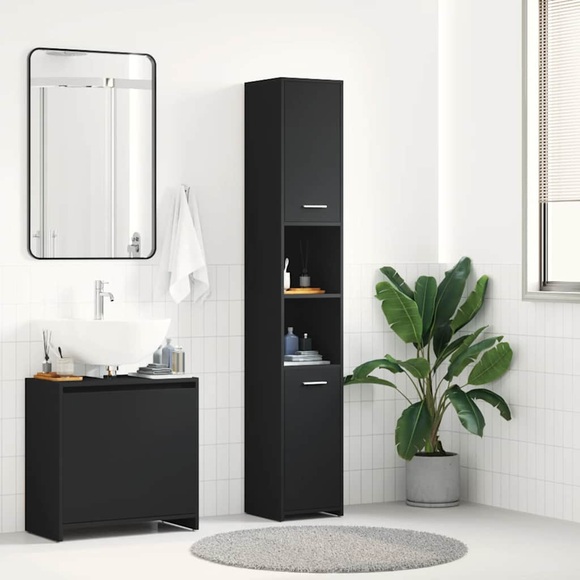 vidaXL Badezimmerschrank Schwarz 30x30x183,5 cm Spanplatte