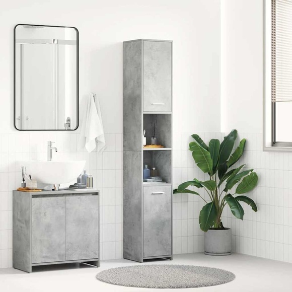 vidaXL Badezimmerschrank Betongrau 30x30x183,5 cm Spanplatte