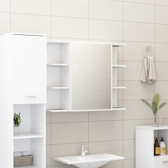 vidaXL Bad-Spiegelschrank Weiß 80x20,5x64 cm Spanplatte