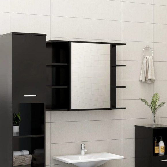 vidaXL Bad-Spiegelschrank Schwarz 80x20,5x64 cm Spanplatte