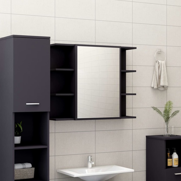 vidaXL Bad-Spiegelschrank Grau 80x20,5x64 cm Spanplatte