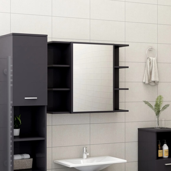 vidaXL Bad-Spiegelschrank Hochglanz-Grau 80x20,5x64 cm Spanplatte