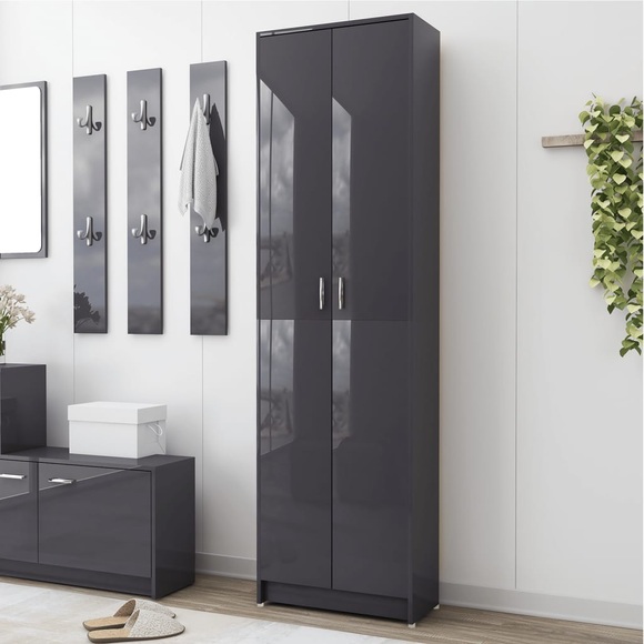 vidaXL Garderobenschrank Hochglanz-Grau 55x25x189 cm Spanplatte
