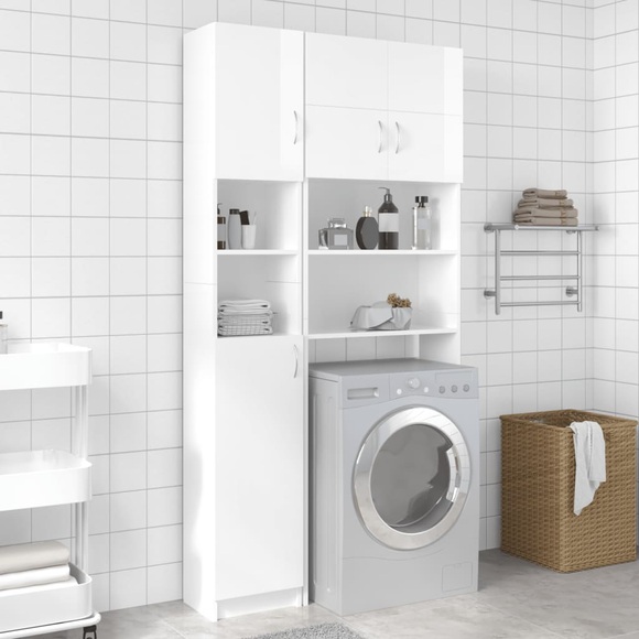 vidaXL Badezimmerschrank Hochglanz-Weiß 32×25,5×190 cm Spanplatte