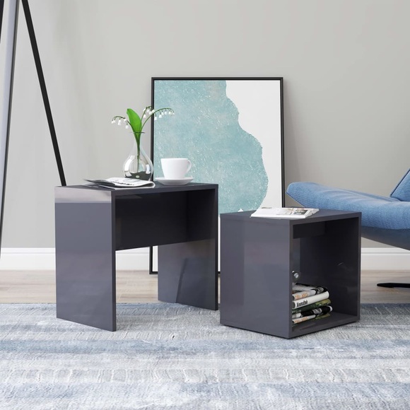 vidaXL Couchtisch-Set Hochglanz-Grau 48 x 30 x 45 cm Spanplatte