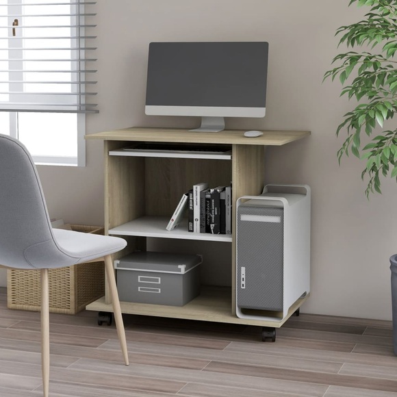 vidaXL PC-Tisch Weiß und Sonoma-Eiche 80×50×75 cm Spanplatte