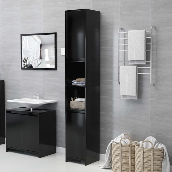 vidaXL Badezimmerschrank Schwarz 30x30x183,5 cm Spanplatte