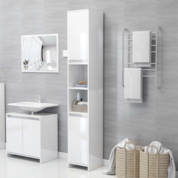 vidaXL Badezimmerschrank Hochglanz-Weiß 30x30x183,5 cm Spanplatte