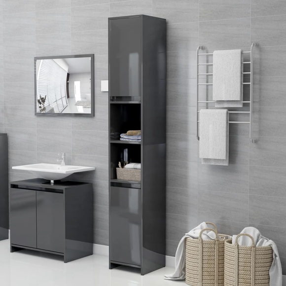 vidaXL Badezimmerschrank Hochglanz-Grau 30x30x183,5 cm Spanplatte