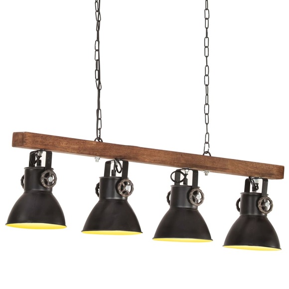 vidaXL Deckenlampe Industriestil Schwarz E27 Mangoholz