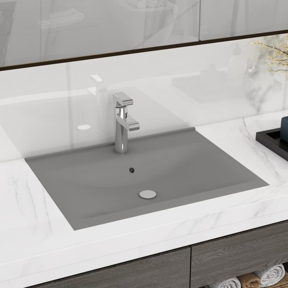 vidaXL Luxuriöses Waschbecken Hahnloch Matt Hellgrau 60x46cm Keramik
