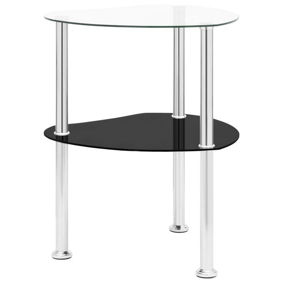 vidaXL Beistelltisch 2 Ablagen Transparent Schwarz 38x38x50cm Hartglas
