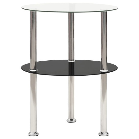 vidaXL Beistelltisch mit 2 Ablagen Transparent Schwarz 38 cm Hartglas