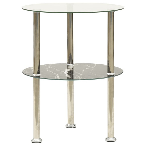vidaXL Beistelltisch mit 2 Ablagen Transparent Schwarz 38 cm Hartglas