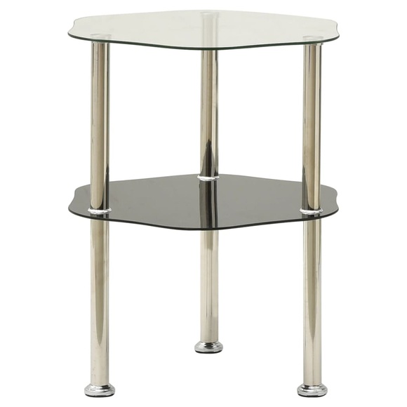 vidaXL Beistelltisch 2 Ablagen Transparent Schwarz 38x38x50cm Hartglas